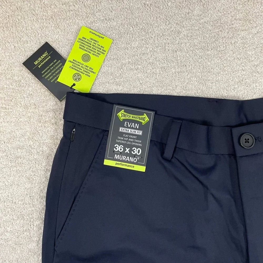 NWT Murano Performance Evan Fit Mens 36x30 Navy Blue Extra Slim Golf Pants - Picture 3 of 6